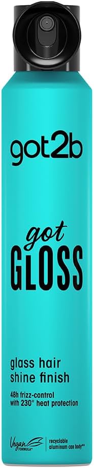 got2b gotGLOSS hair spray finish for glossy and glass-like hair, frizz control and heat protection for sleek hair 200ml
