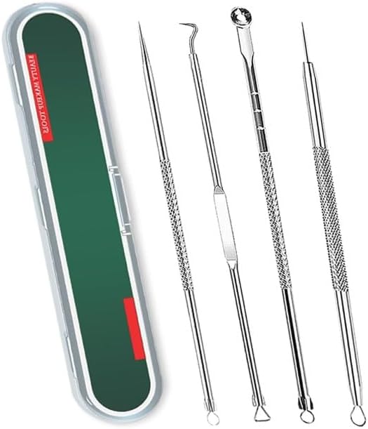 Blackhead Remover Pimple Extractor Popper Tool, Professional Stainless Pimples Comedone Extractor Removal Tool for Face;【5-in-1】Blackhead Remover Tool *4;Plastic Box *1; #-1004001