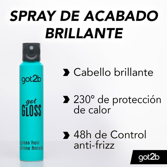 got2b gotGLOSS hair spray finish for glossy and glass-like hair, frizz control and heat protection for sleek hair 200ml