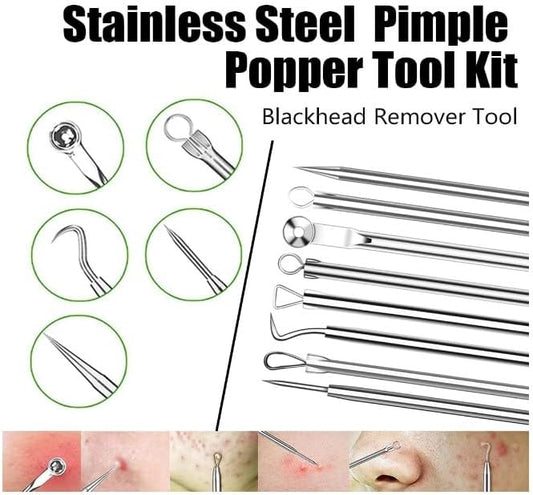 Blackhead Remover Pimple Extractor Popper Tool, Professional Stainless Pimples Comedone Extractor Removal Tool for Face;【5-in-1】Blackhead Remover Tool *4;Plastic Box *1; #-1004001