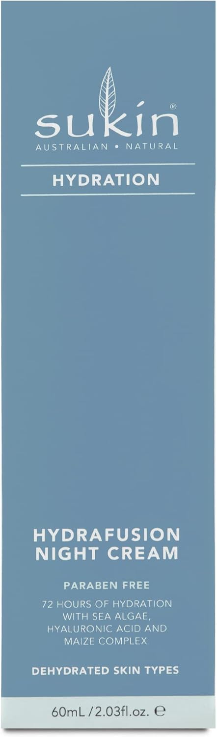 Sukin Hydration Hydrafusion Night Cream for Dehydrated Skin, Hydrate with Sea Algae, hyaluronic Acid, Maize Complex, Vegan safe Cream, Carbon Neutral, 99% Natural Oils, 60ml