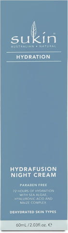 Sukin Hydration Hydrafusion Night Cream for Dehydrated Skin, Hydrate with Sea Algae, hyaluronic Acid, Maize Complex, Vegan safe Cream, Carbon Neutral, 99% Natural Oils, 60ml