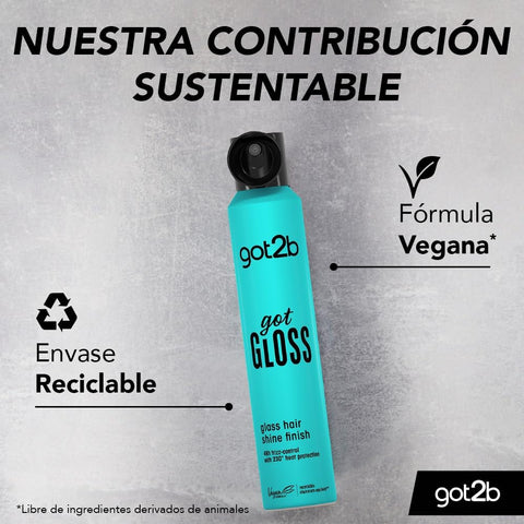 got2b gotGLOSS hair spray finish for glossy and glass-like hair, frizz control and heat protection for sleek hair 200ml