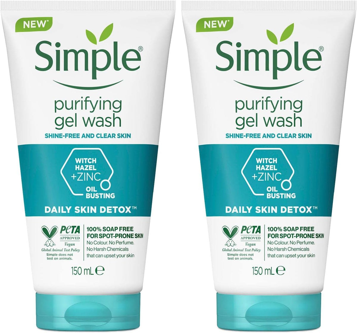 Simple Daily Skin Detox Purifying Facial Wash, 150ml 2 Pack