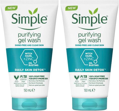 Simple Daily Skin Detox Purifying Facial Wash, 150ml 2 Pack