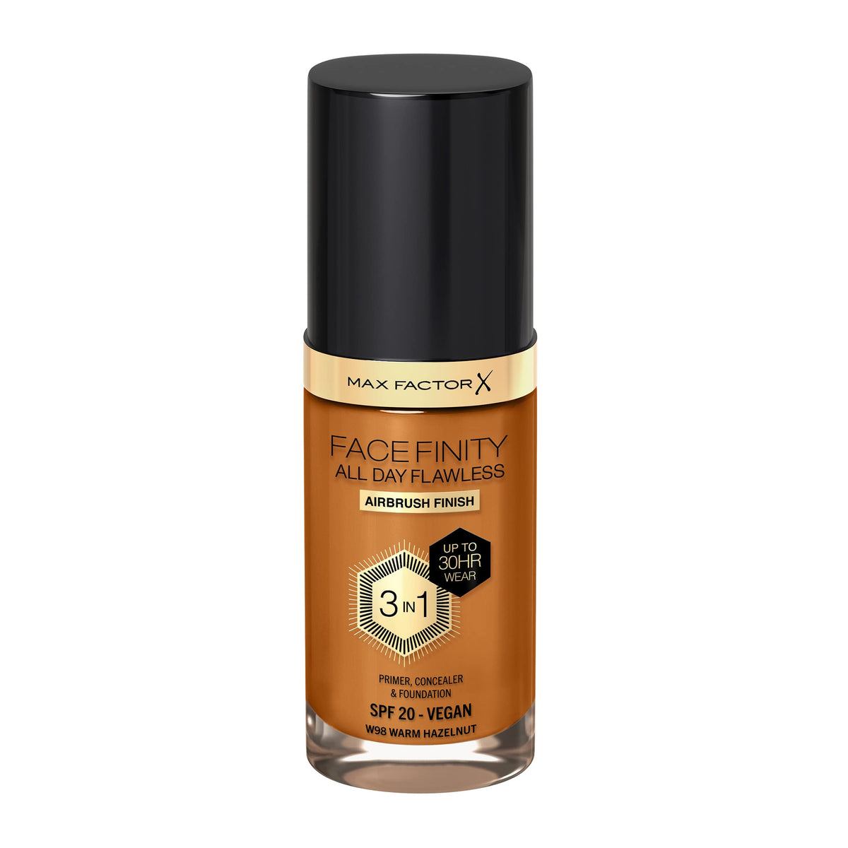 Max Factor Facefinity 3-in-1 All Day Flawless Liquid Foundation, SPF 20 - 98 Warm Hazelnut, 30 ml