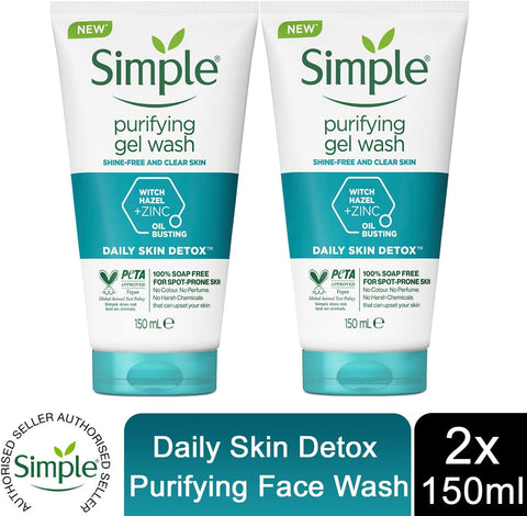 Simple Daily Skin Detox Purifying Facial Wash, 150ml 2 Pack