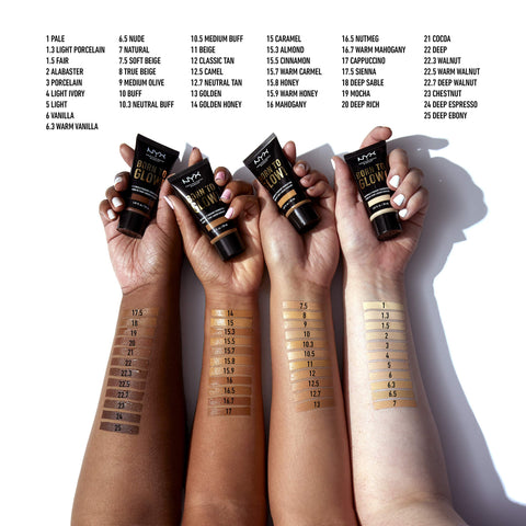 NYX Professional Makeup Born to Glow Radiant Foundation, Iridescent Finish, Buildable Medium Coverage, Vegan Formula